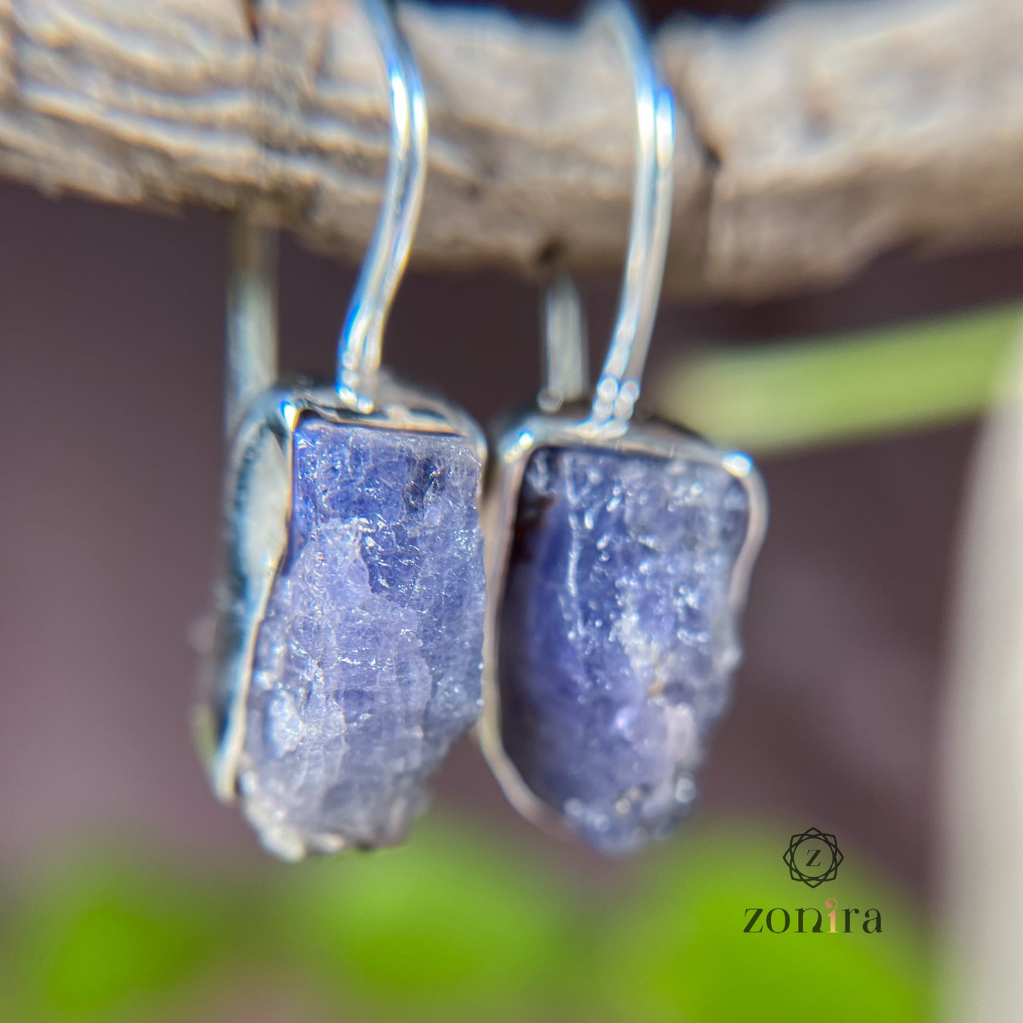 Eka Silver Earrings - Raw Tanzanite