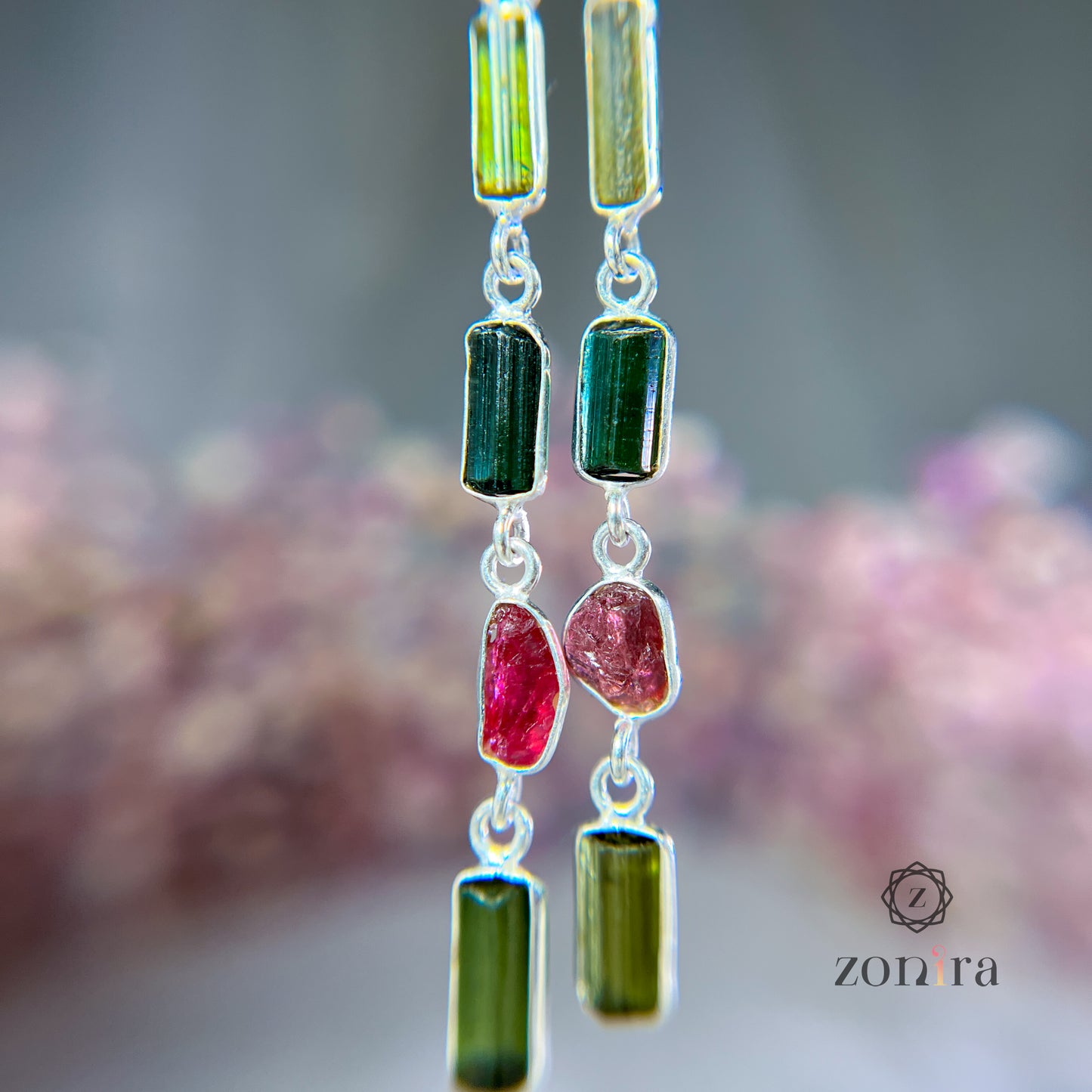 Eva Silver Danglers - Raw Tourmaline (Mixed) 5