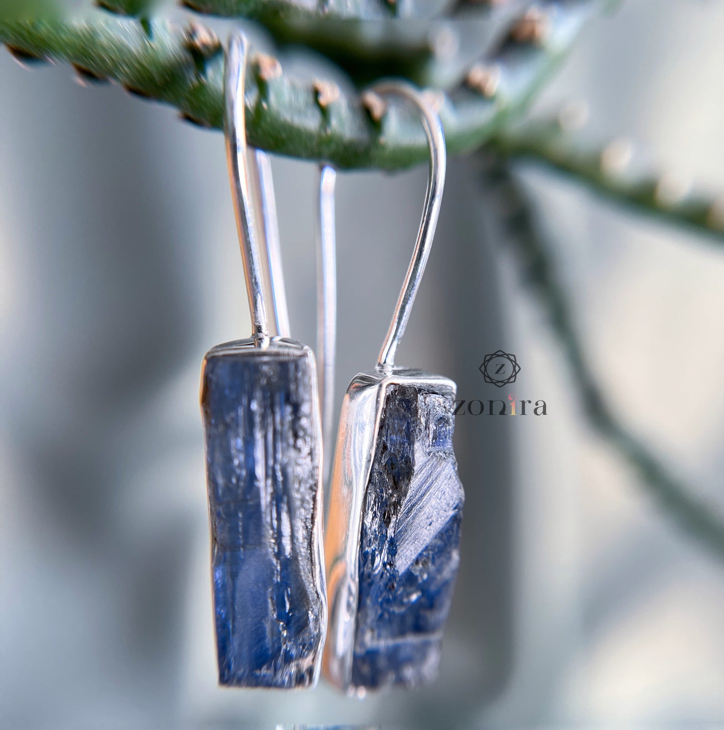 Eka Silver Earrings - Raw Blue Kyanite