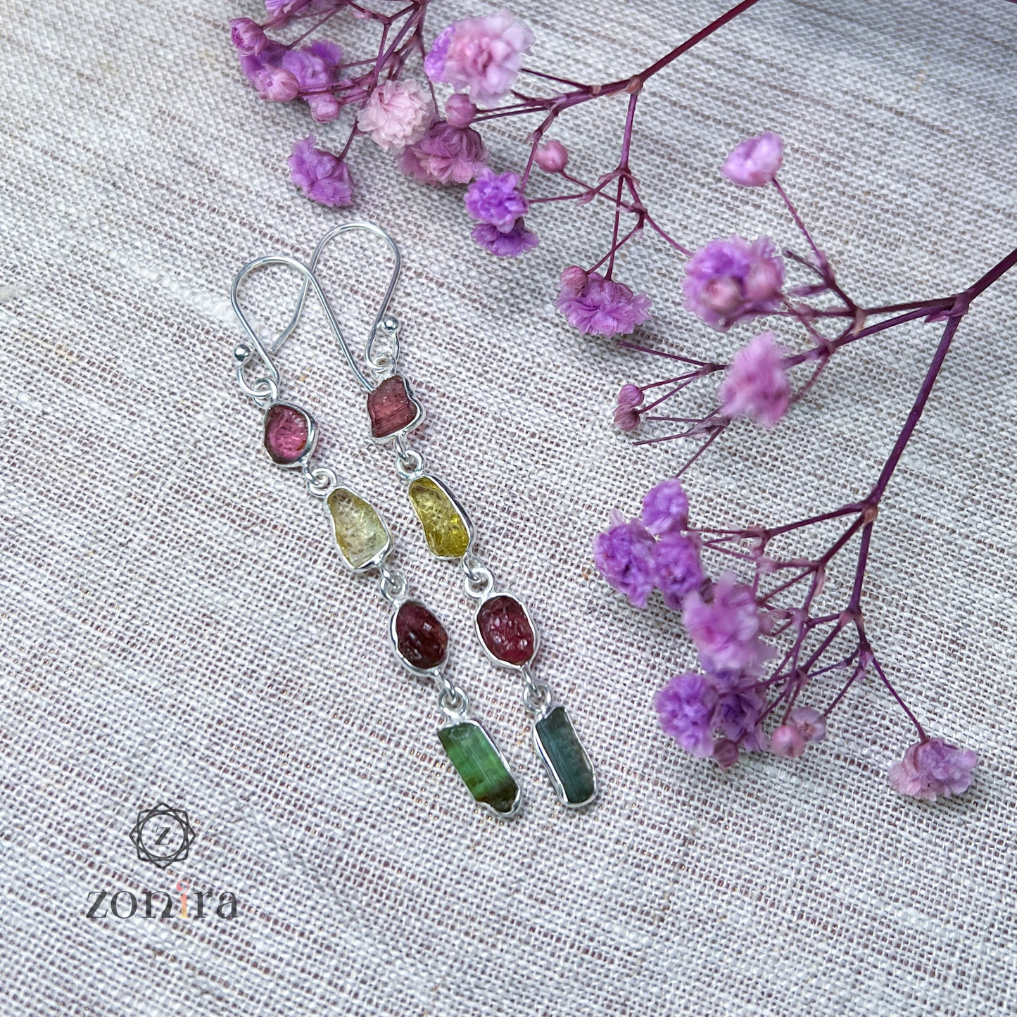 Eva Silver Danglers - Raw Tourmaline (Mixed) 3