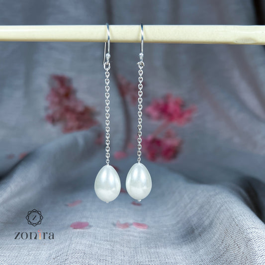 Boondein Silver Danglers - Drop Pearl