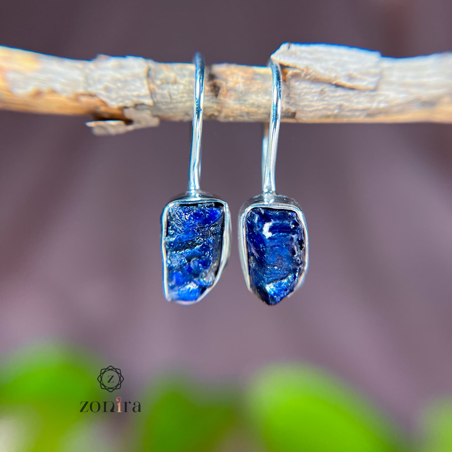 Eka Silver Earrings - Raw Sapphire