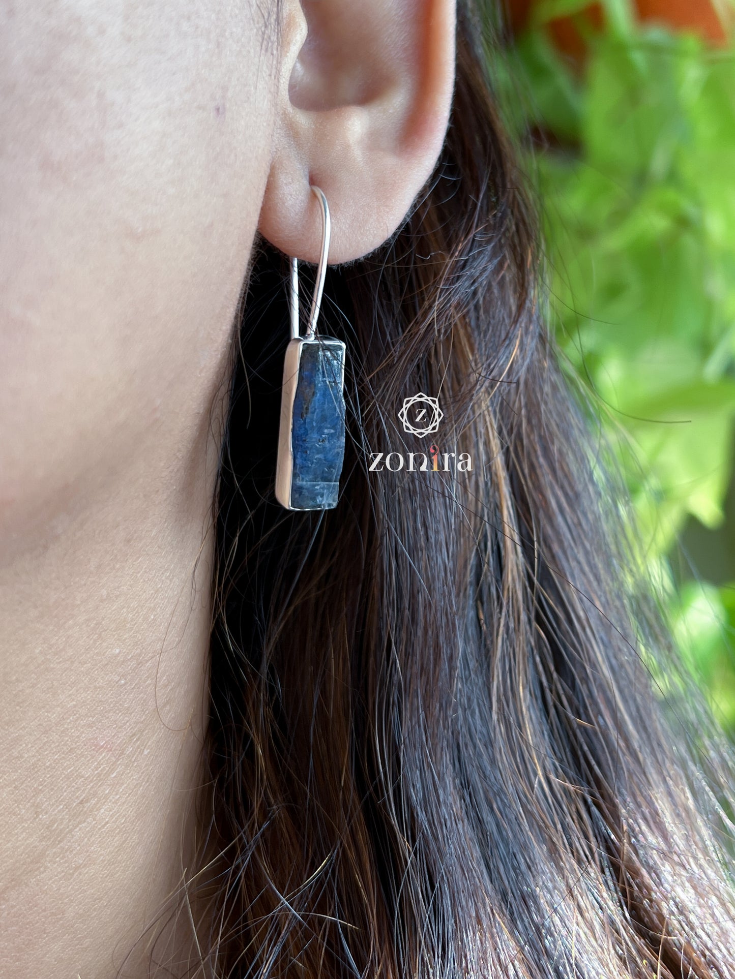 Eka Silver Earrings - Raw Blue Kyanite