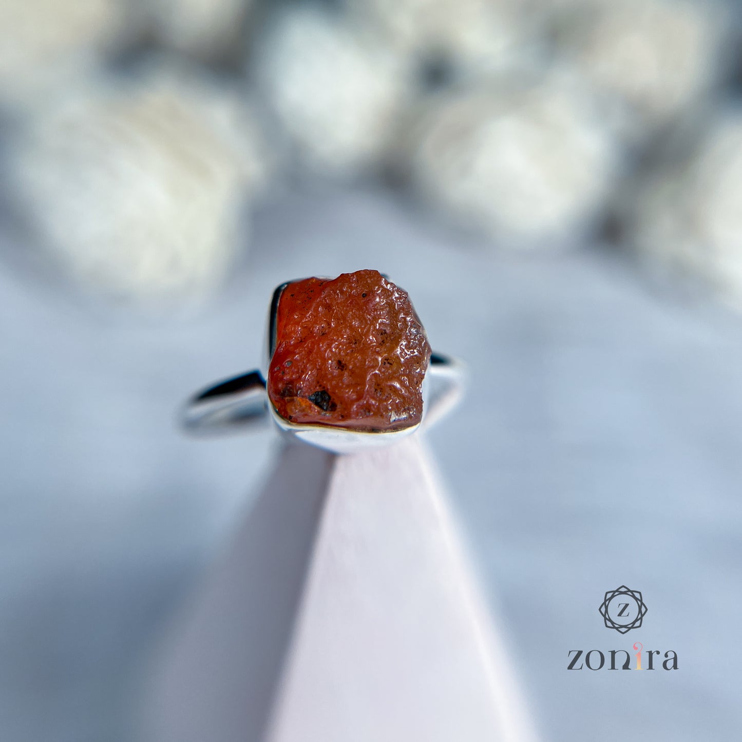 Eka Silver Ring - Raw Carnelian