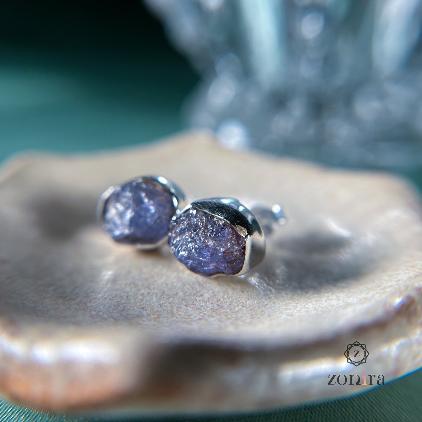 Aabis Silver Studs - Raw Tanzanite