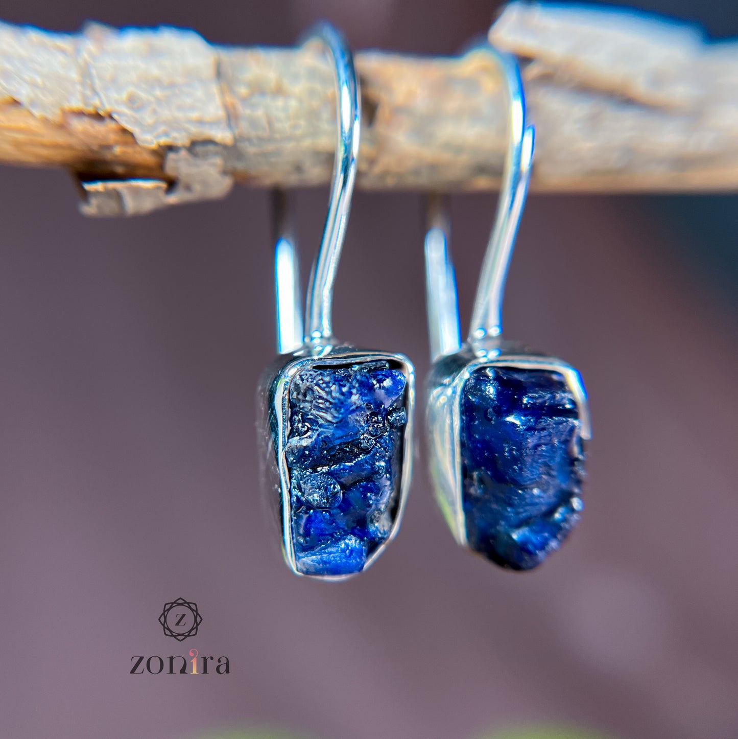 Eka Silver Earrings - Raw Sapphire