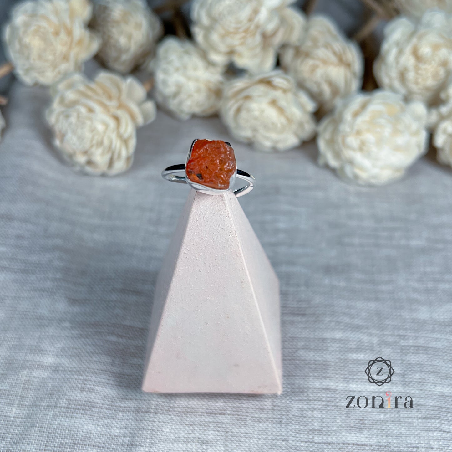 Eka Silver Ring - Raw Carnelian