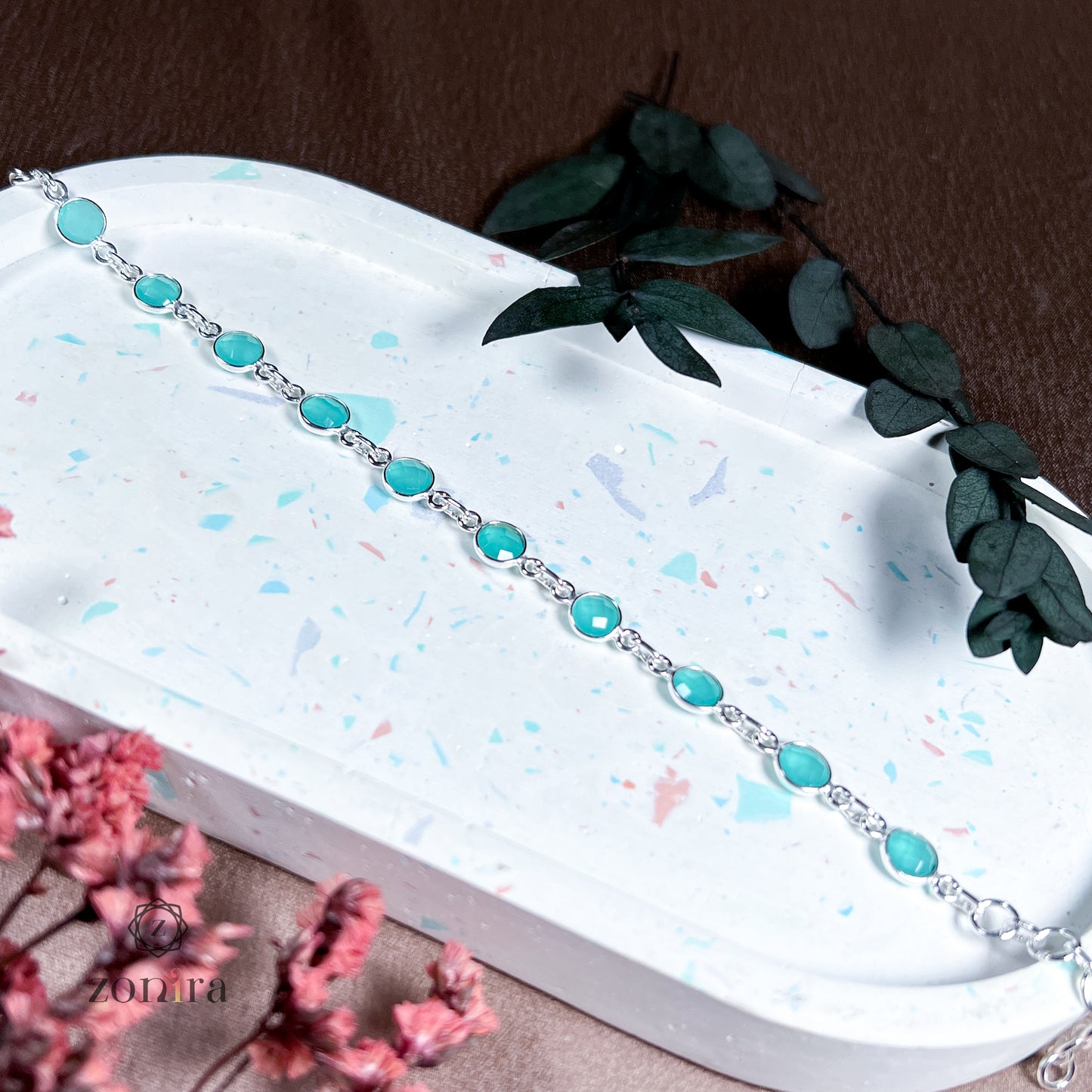 Angrai Silver Bracelet - Aqua Chalcedony