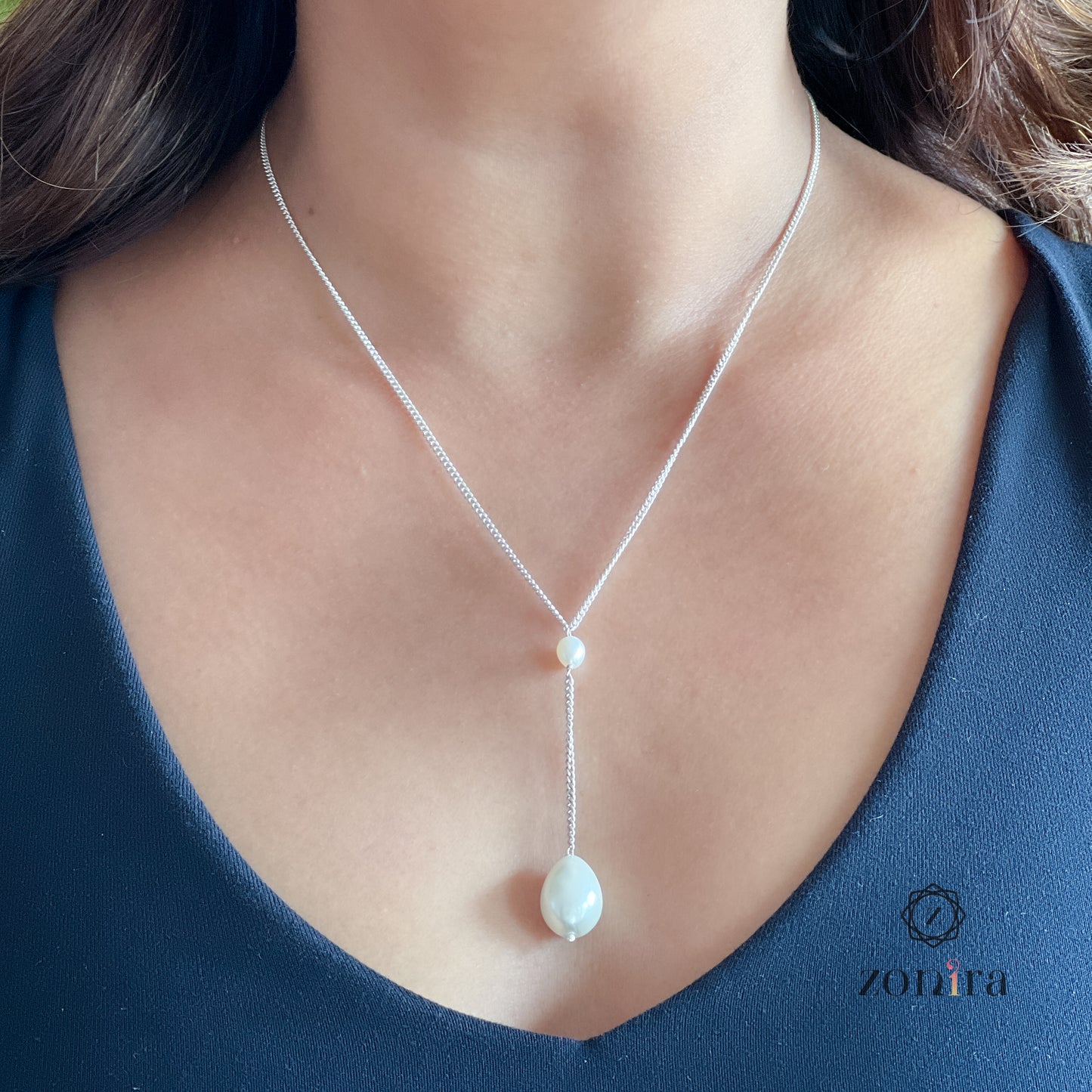 Boondein Silver Necklace - Drop Pearl