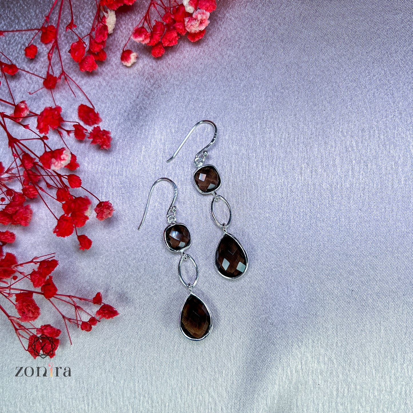 Alaya Silver Danglers - Smokey Quartz