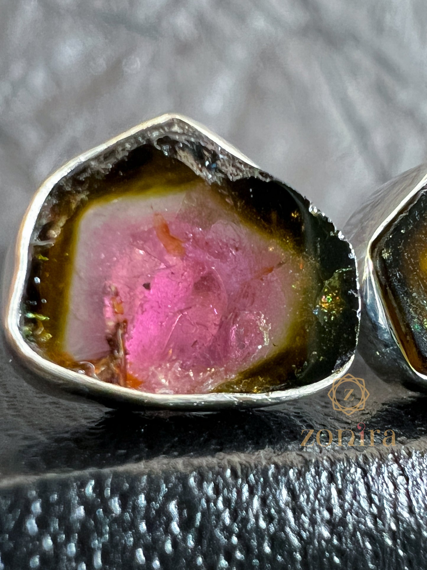 Aabis Silver Studs - Raw Watermelon Tourmaline