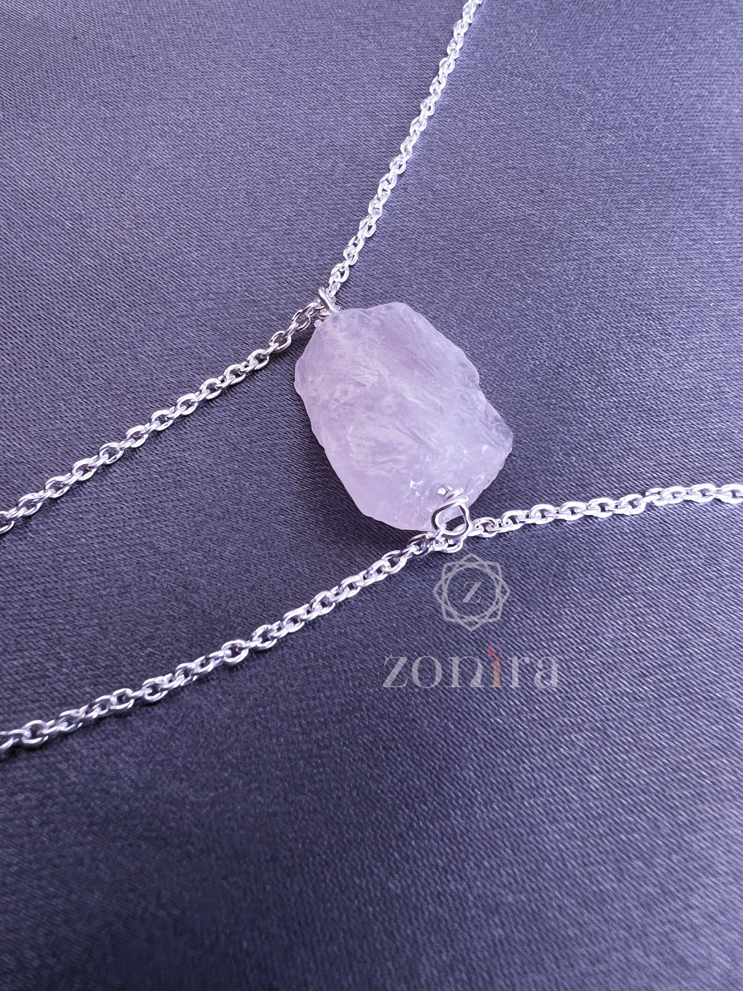 Aabis Silver Necklace - Raw Rose Quartz