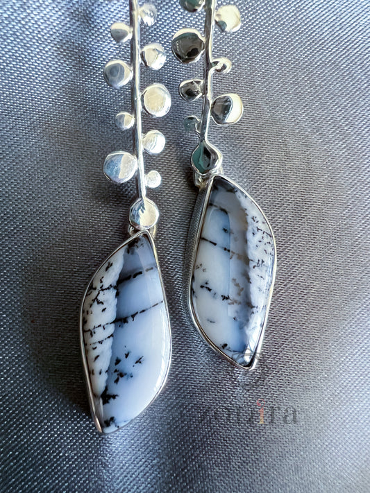 Naz Silver Danglers - Dendritic Opal