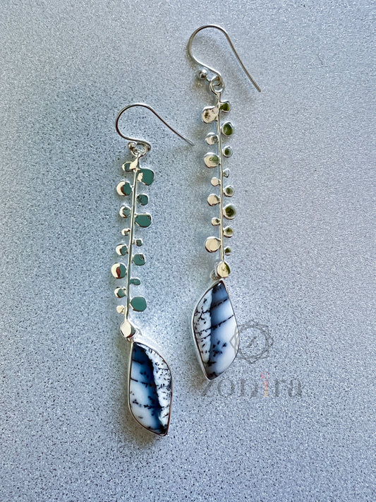 Naz Silver Danglers - Dendritic Opal