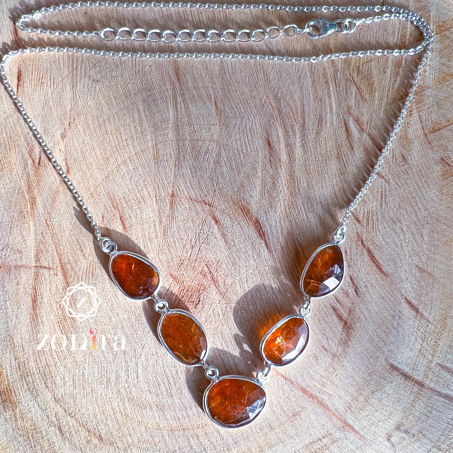 Amoli Silver Necklace - Orange Kyanite