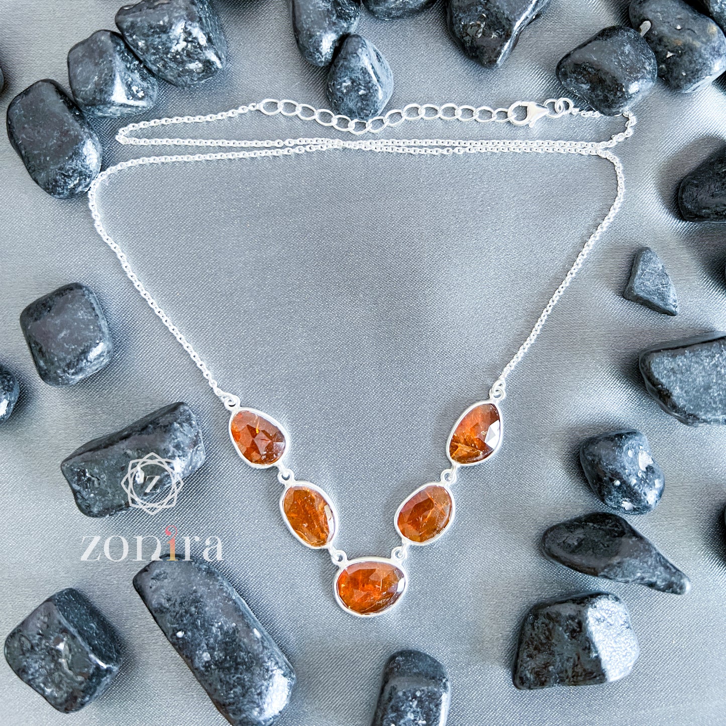 Amoli Silver Necklace - Orange Kyanite