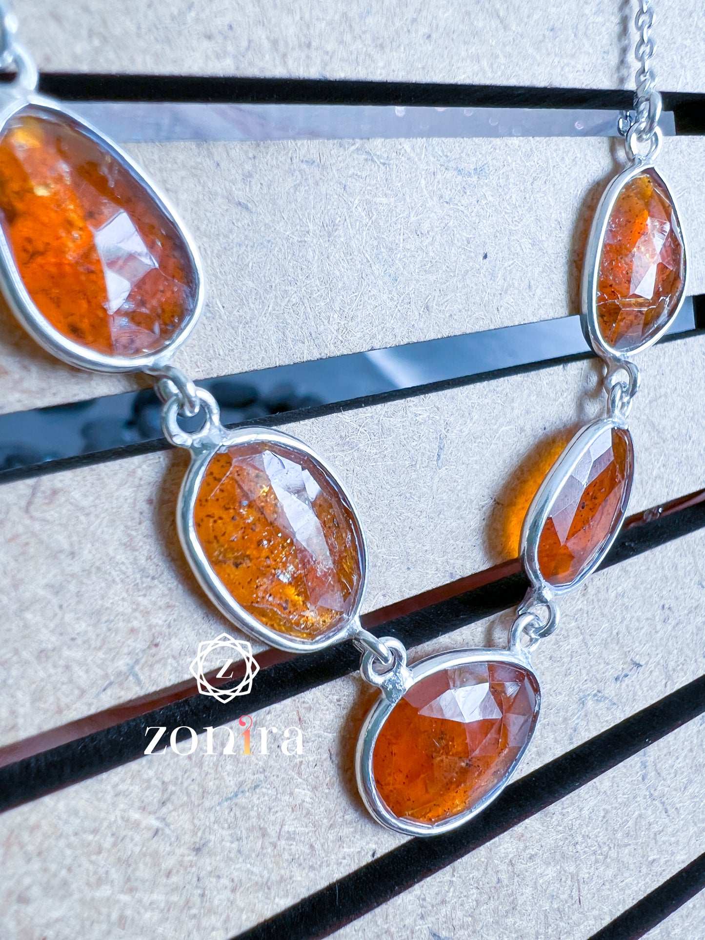 Amoli Silver Necklace - Orange Kyanite