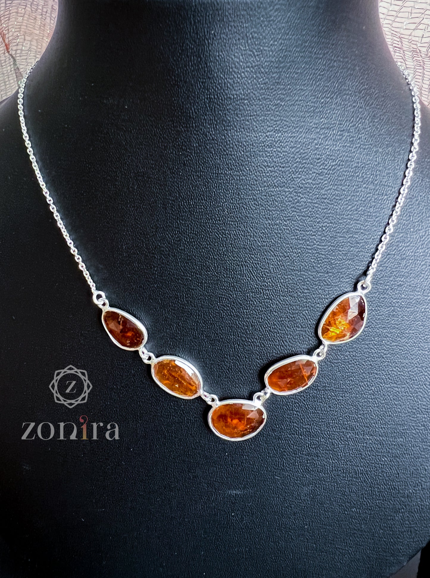 Amoli Silver Necklace - Orange Kyanite