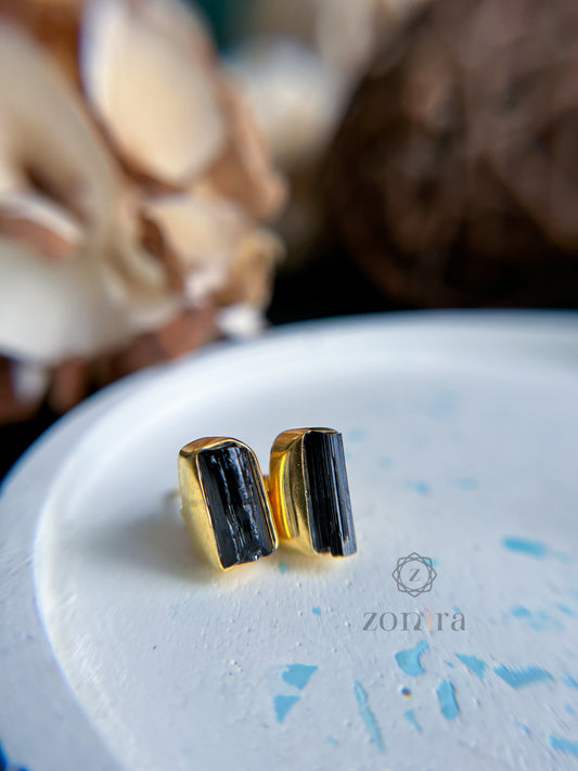 Aabis Silver Studs - Raw Black Tourmaline Gold