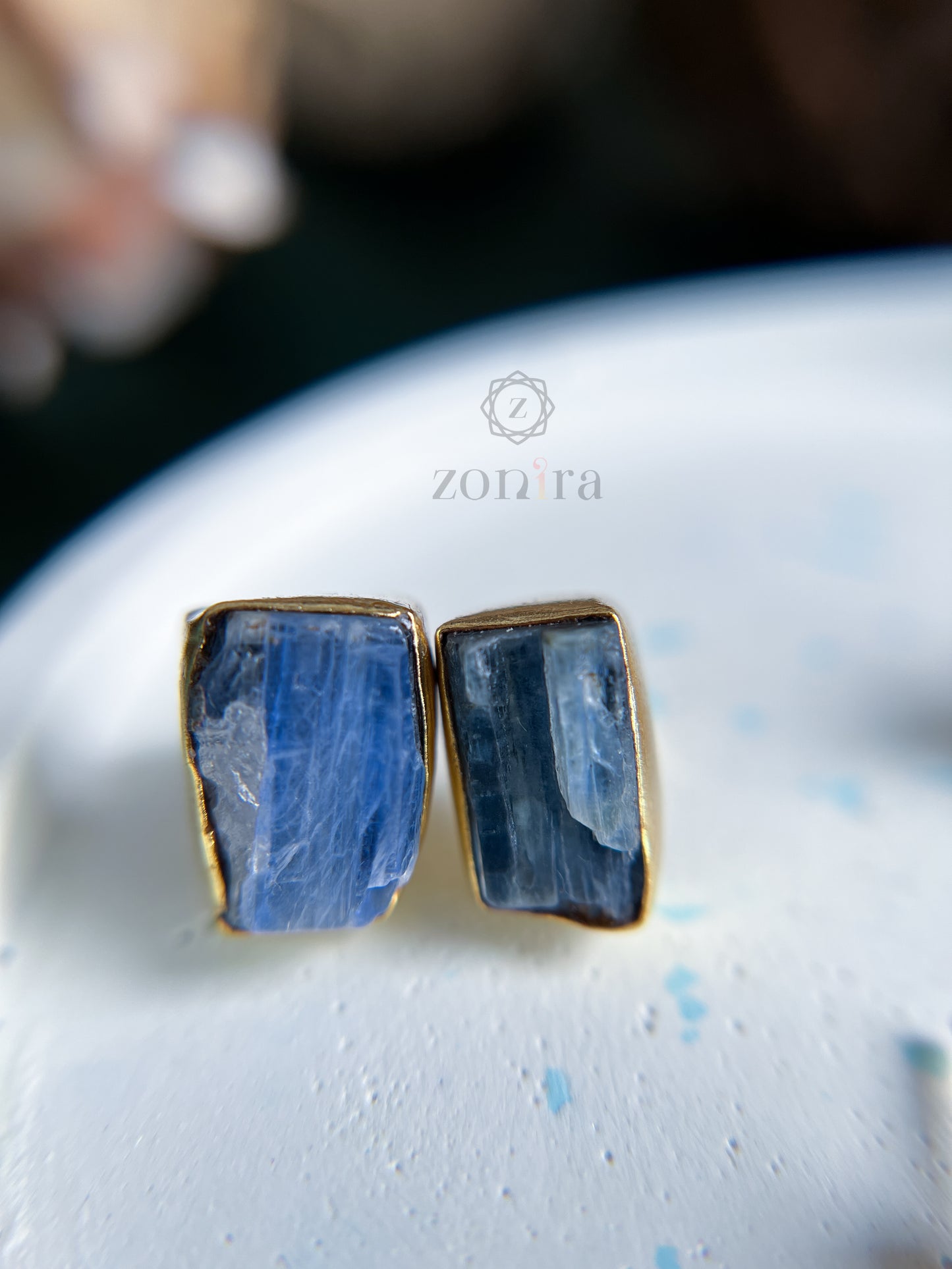 Aabis Silver Studs - Raw Blue Kyanite Gold