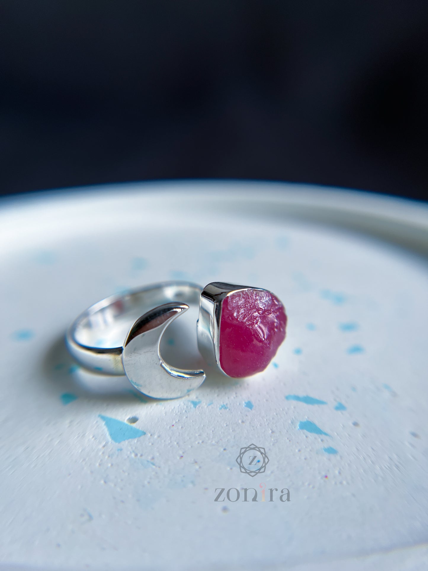 Chaand Silver Ring - Raw Ruby