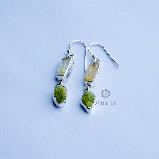 Liba Silver Danglers - Raw Scapolite & Peridot