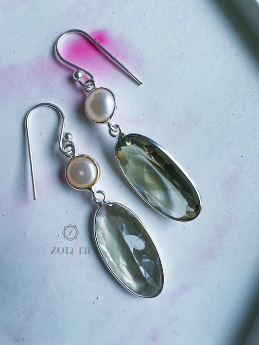 Liba Silver Danglers - Pearl & Green Amethyst