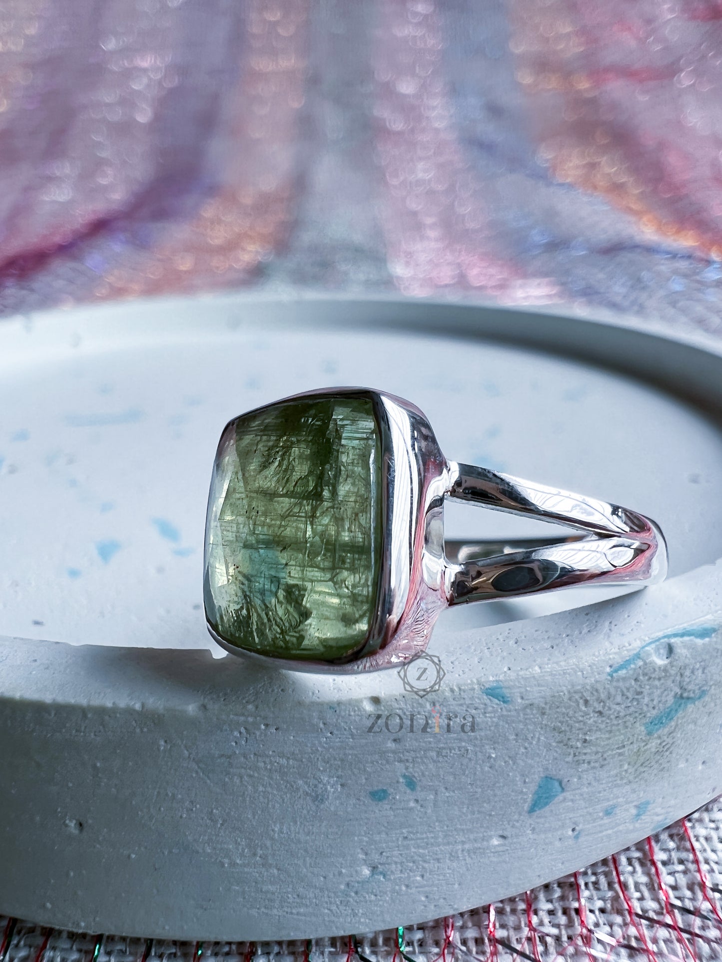 Amoli Silver Ring - Green Kyanite