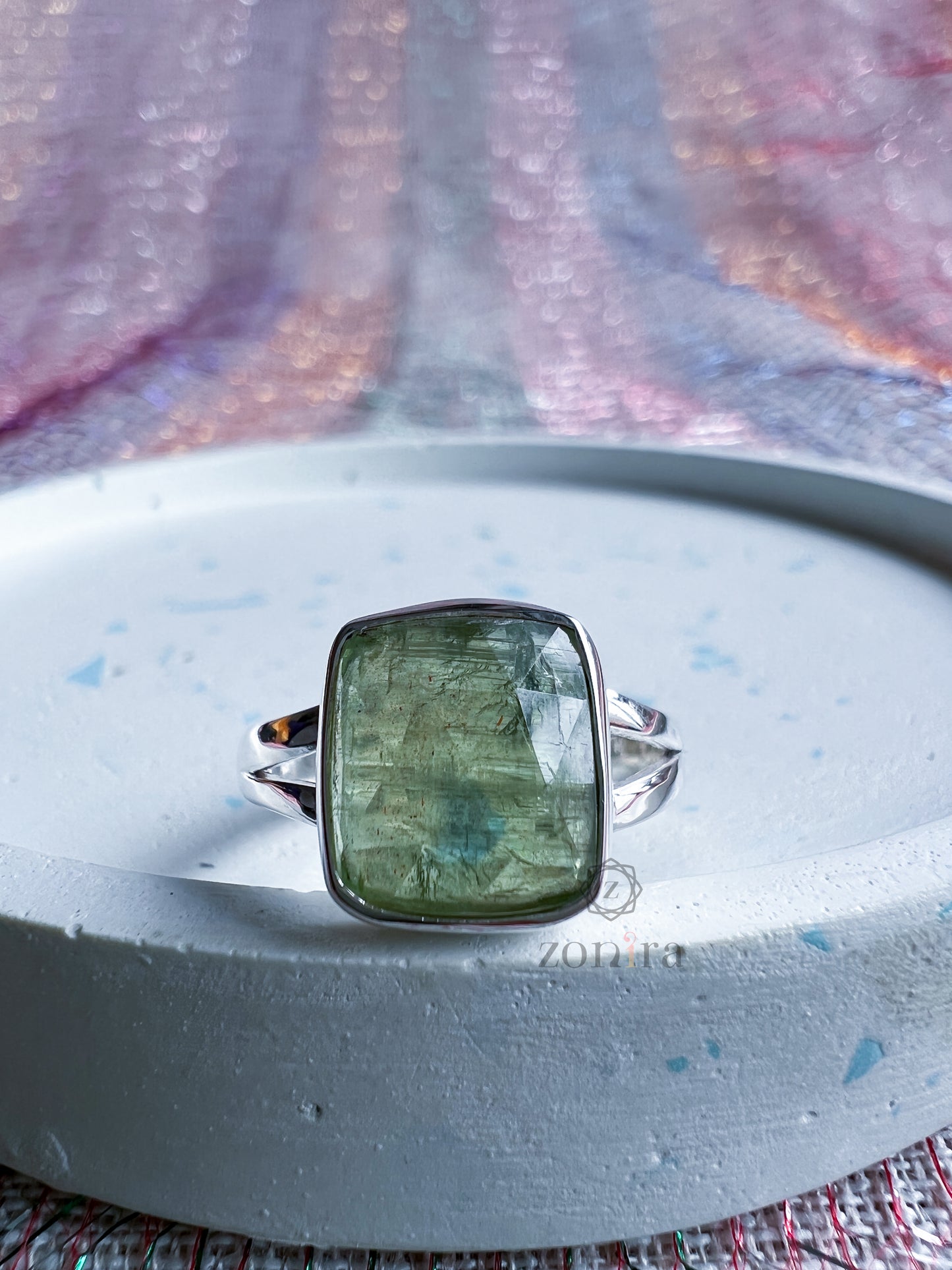 Amoli Silver Ring - Green Kyanite