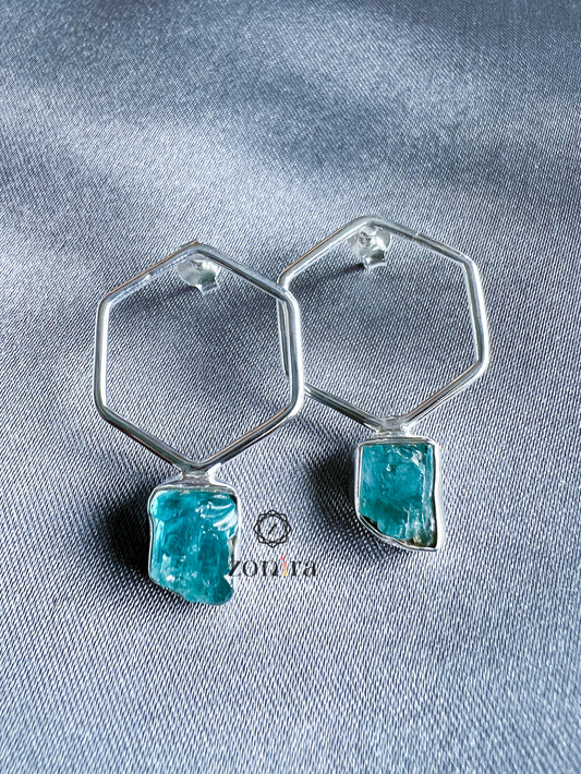 Maaya Silver Earrings - Raw Apatite