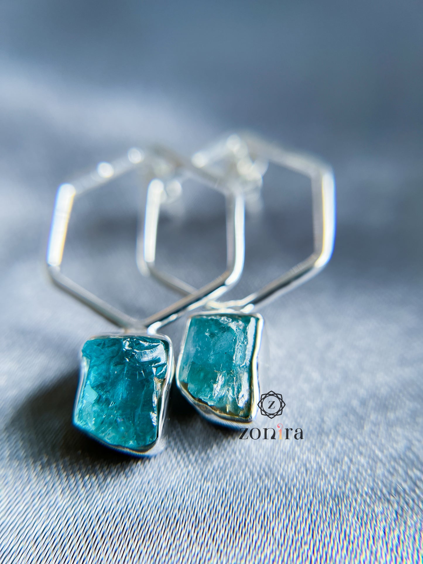 Maaya Silver Earrings - Raw Apatite