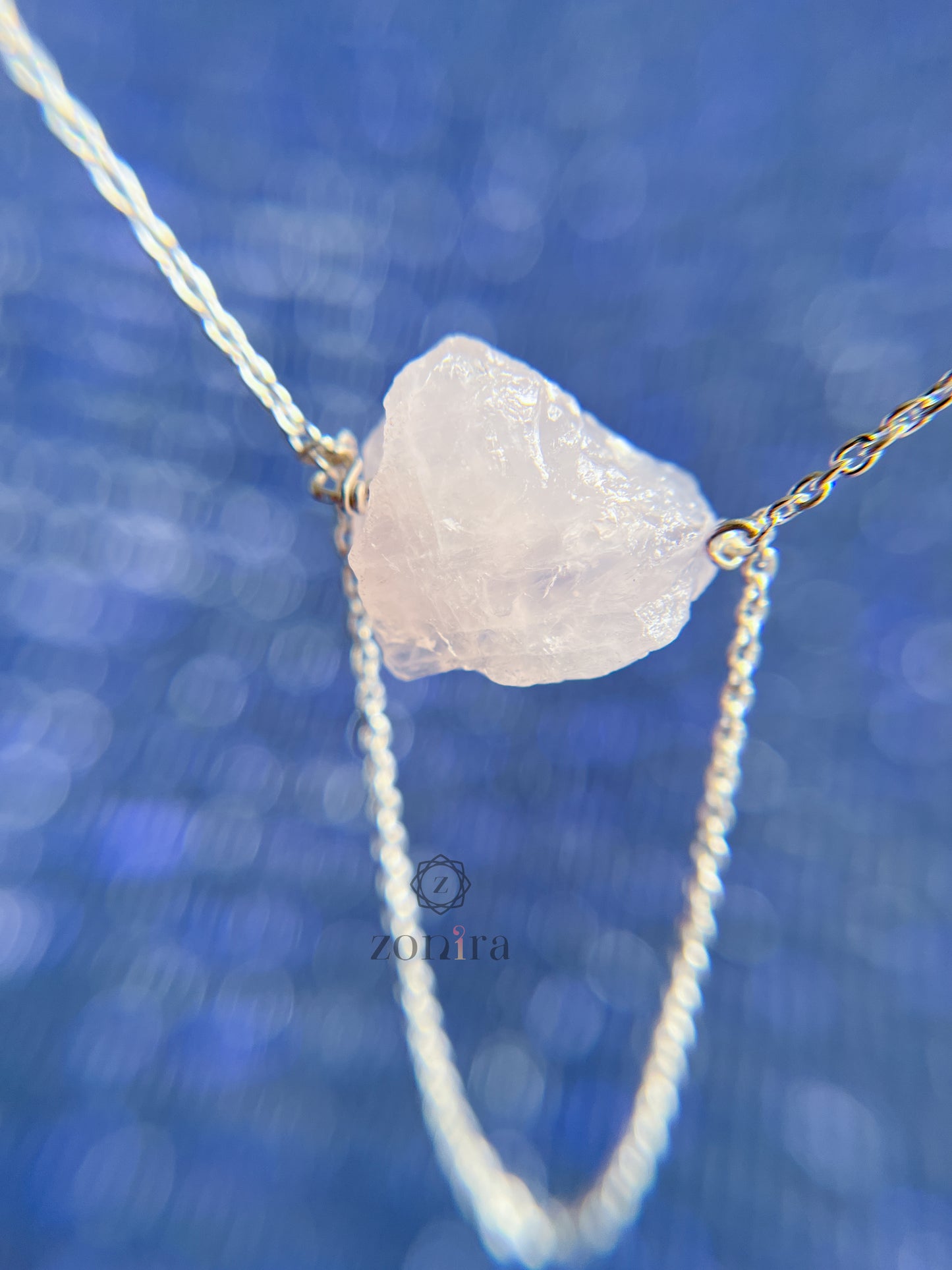 Aabis Silver Necklace - Raw Rose Quartz