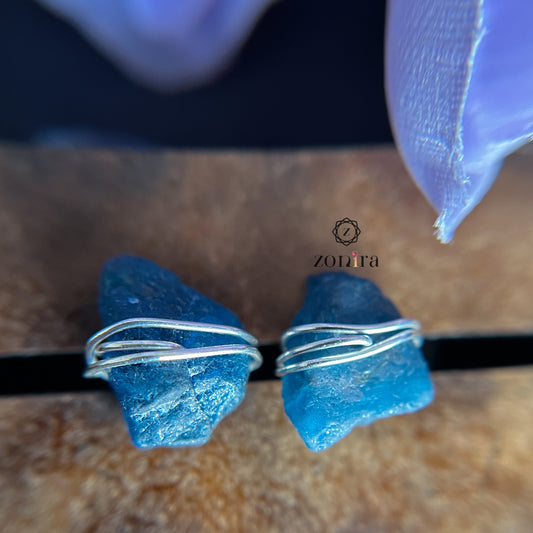 Ashma Silver Studs - Raw Apatite