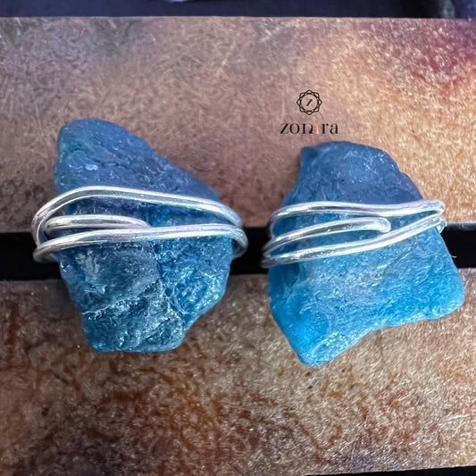 Ashma Silver Studs - Raw Apatite