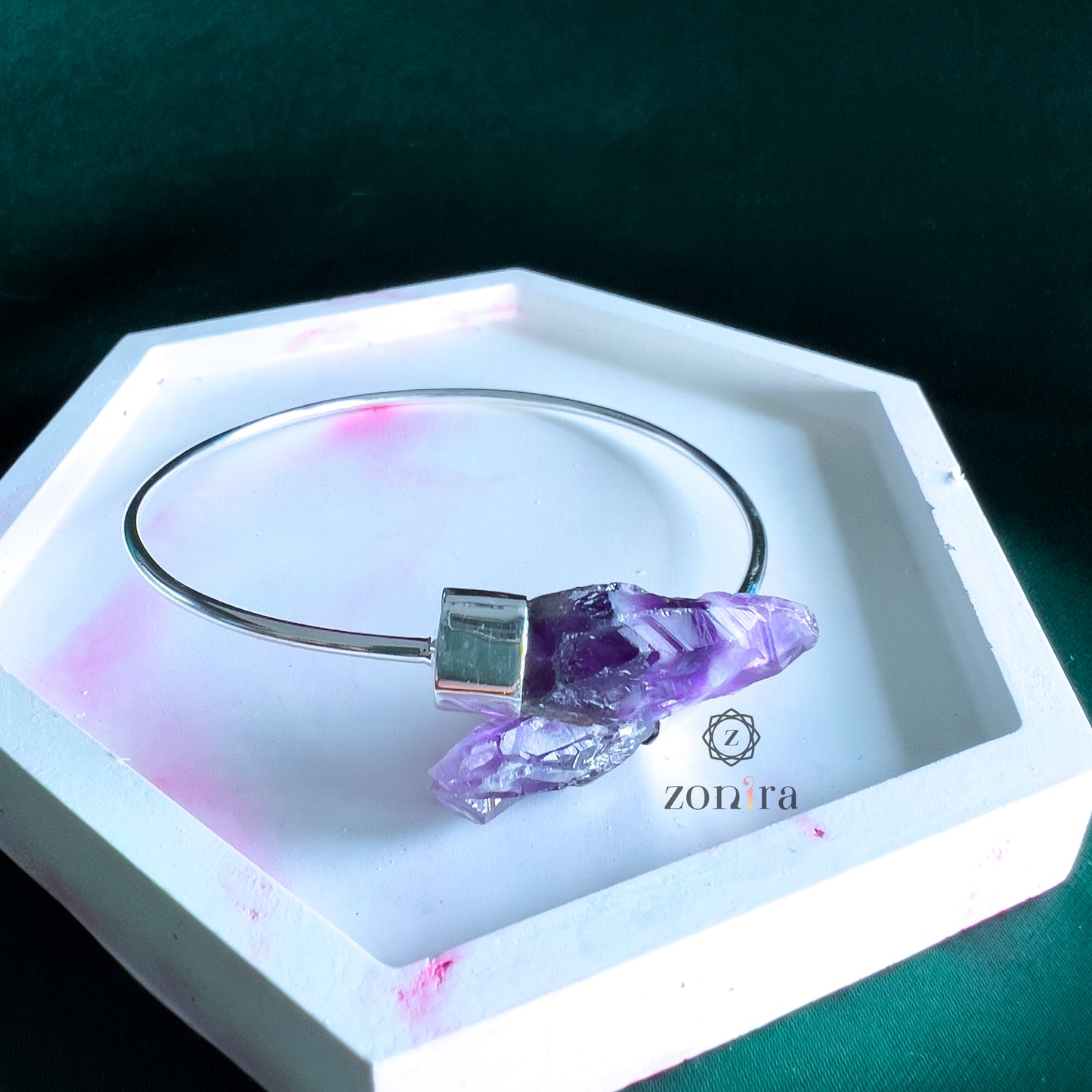 Lami Silver Bangle - Raw Amethyst