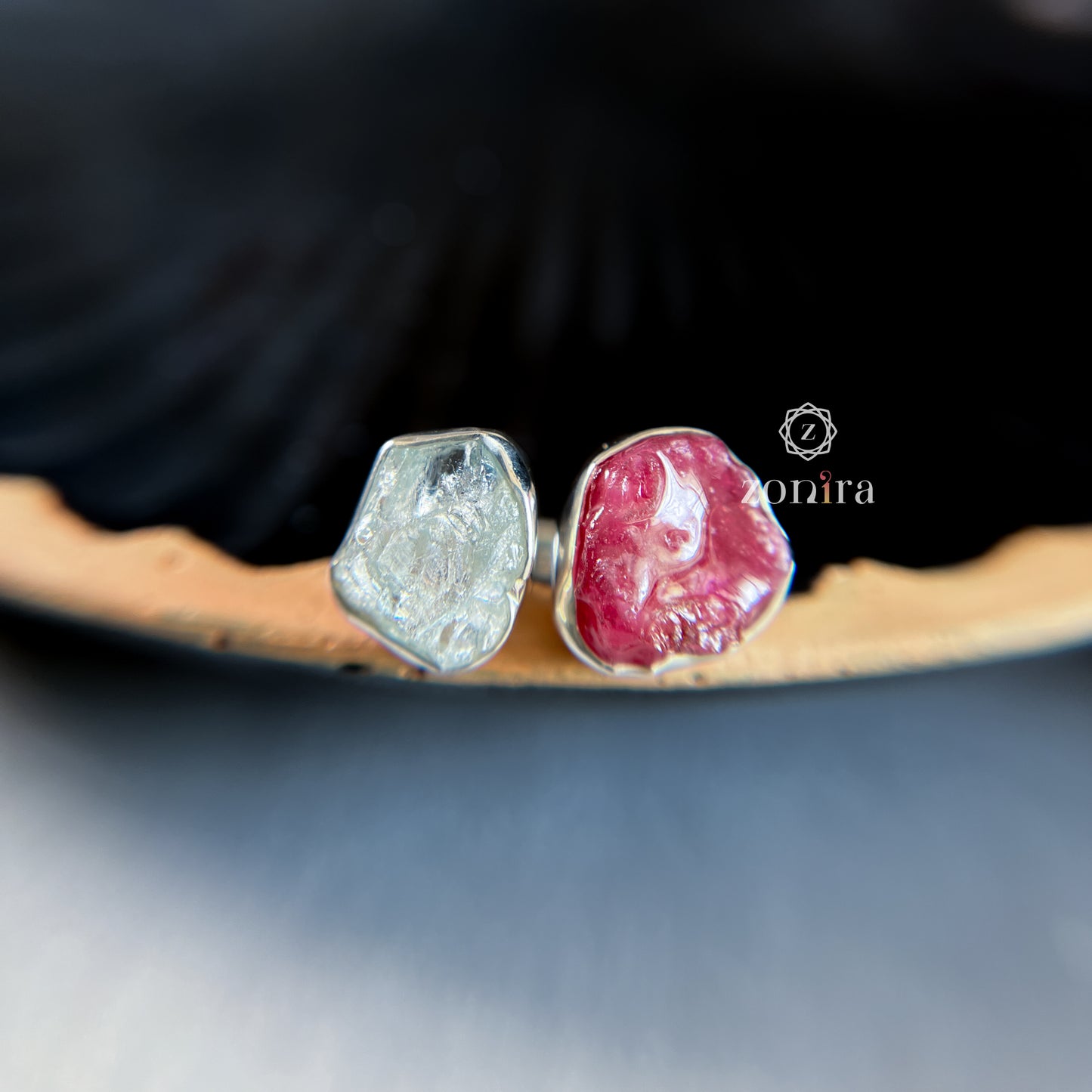 Liba Silver Ring - Raw Aquamarine & Ruby