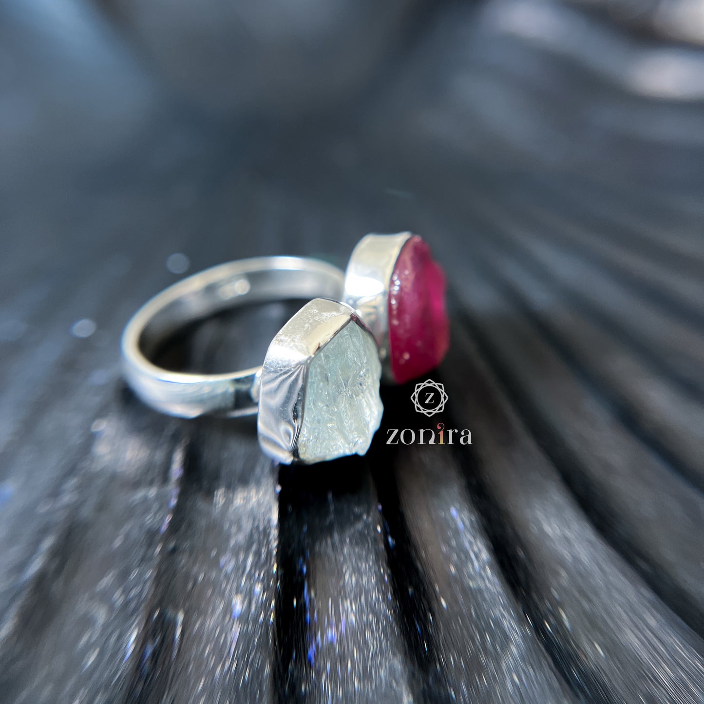Liba Silver Ring - Raw Aquamarine & Ruby