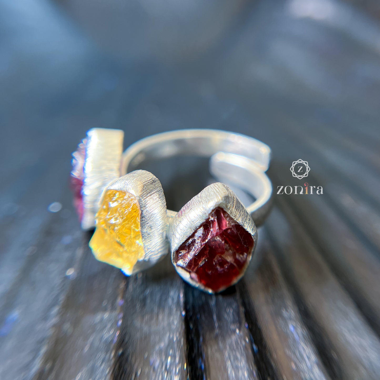 Aadya Silver Ring - Raw Citrine & Garnet