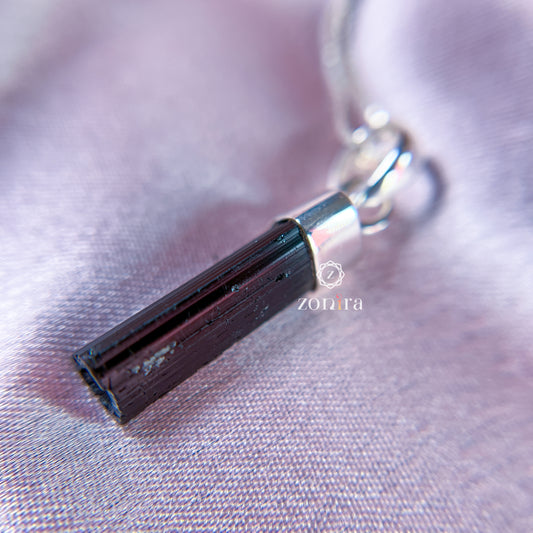 Mili Silver Necklace - Raw Black Tourmaline Bullet