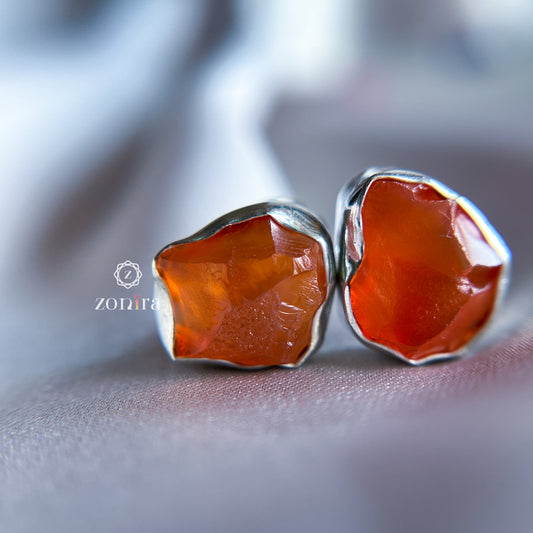 Aabis Silver Studs - Raw Carnelian