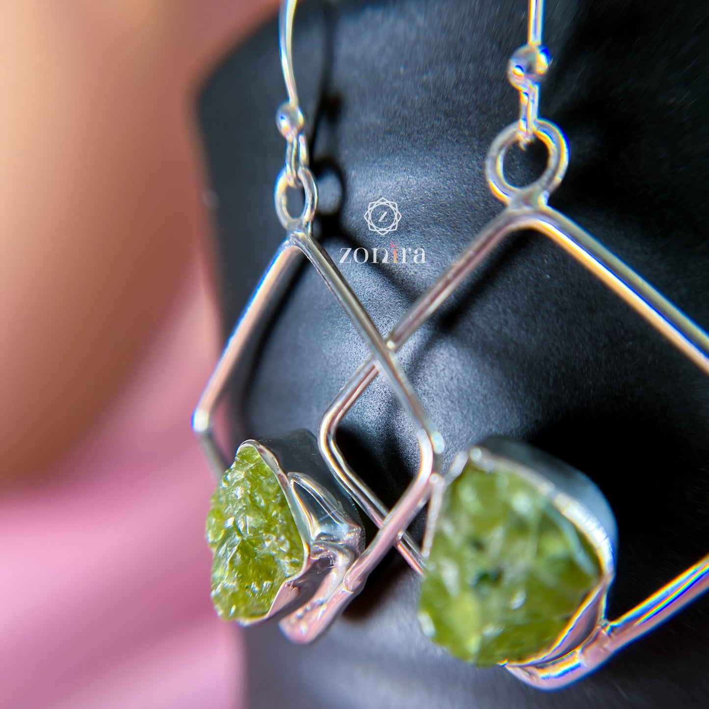 Kamlee Silver Danglers - Raw Peridot