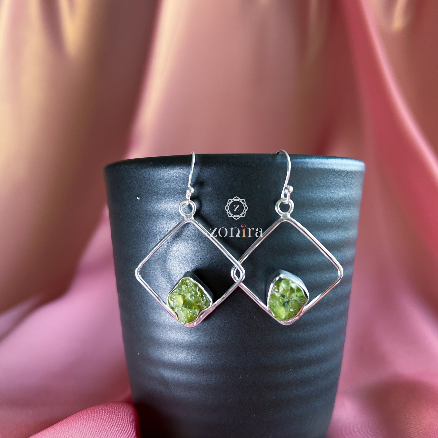 Kamlee Silver Danglers - Raw Peridot