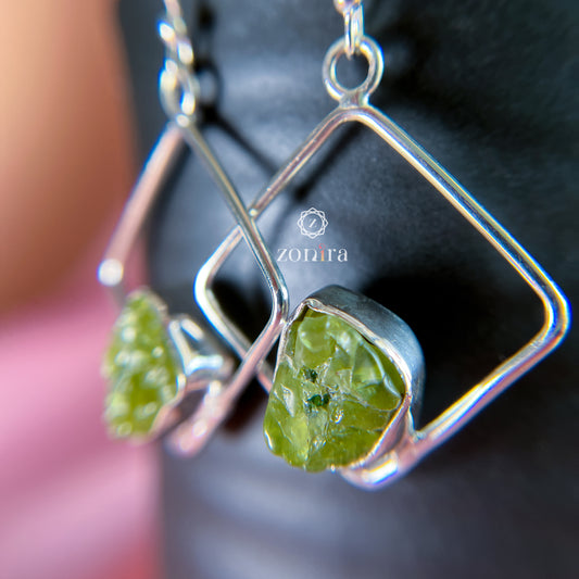 Kamlee Silver Danglers - Raw Peridot