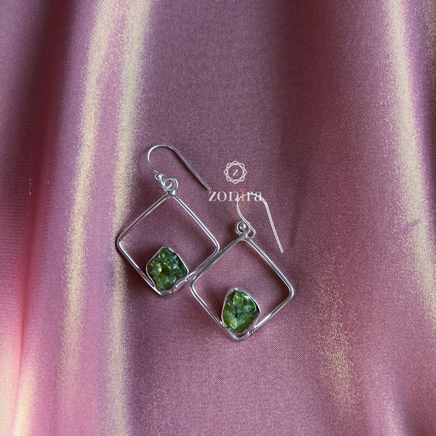 Kamlee Silver Danglers - Raw Peridot