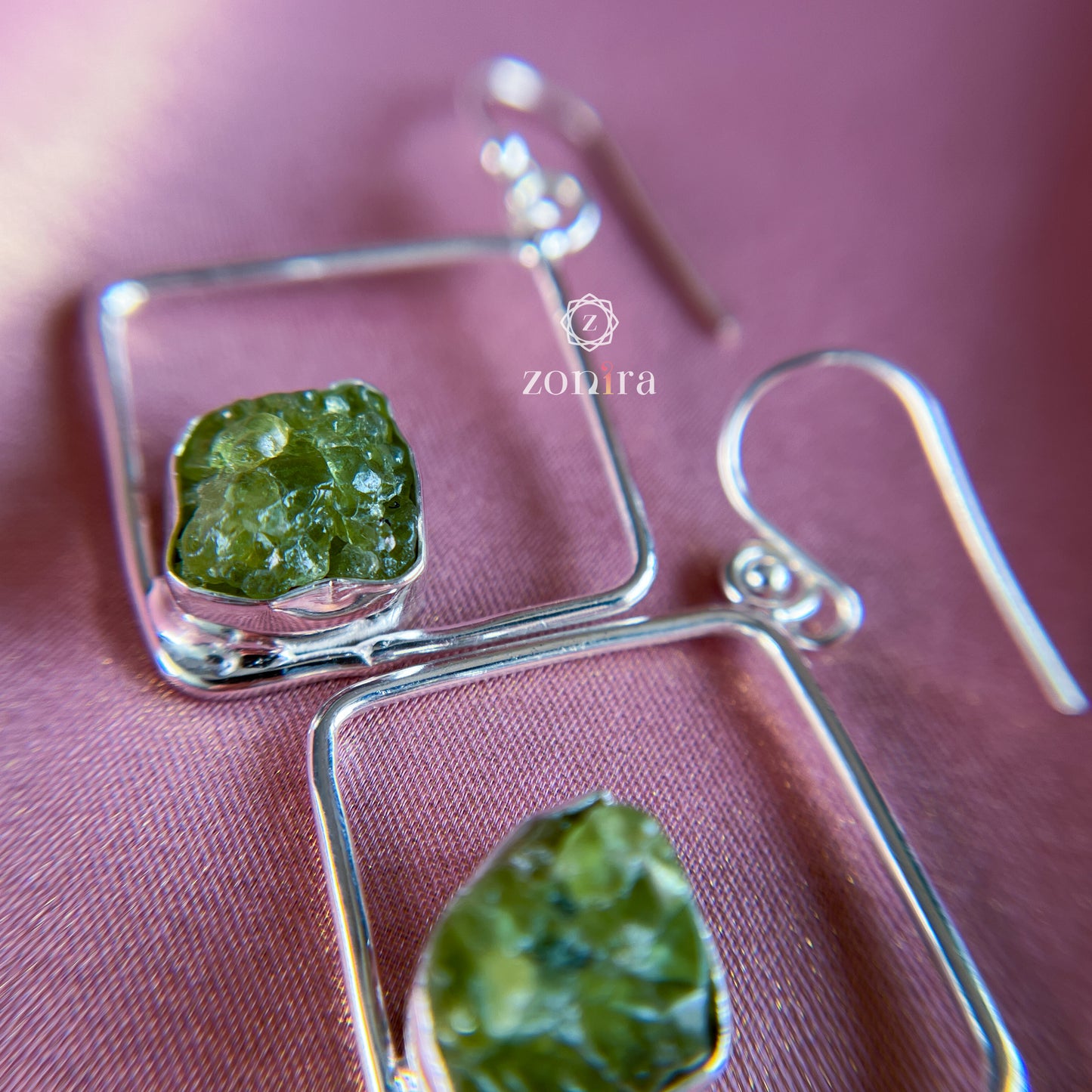 Kamlee Silver Danglers - Raw Peridot