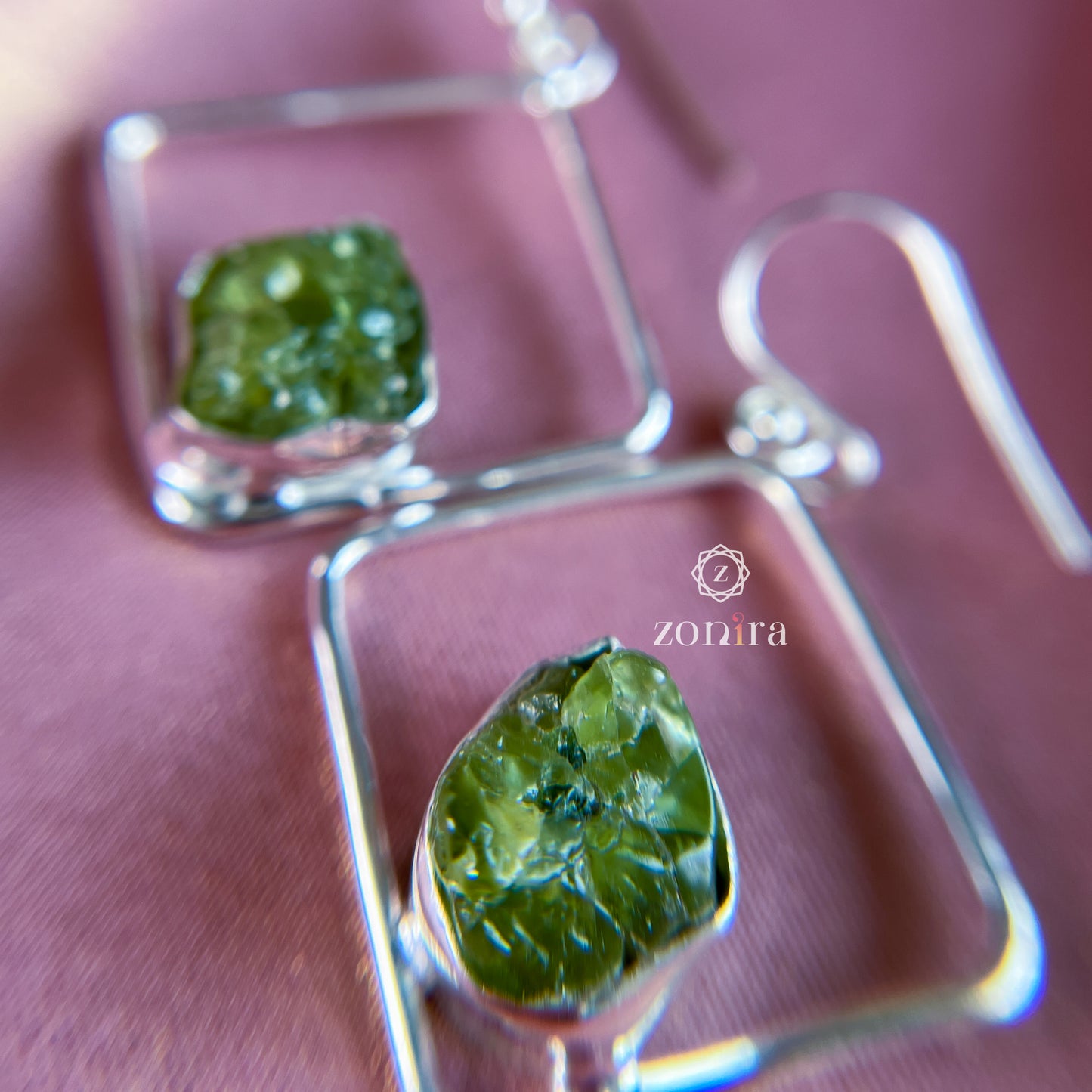 Kamlee Silver Danglers - Raw Peridot