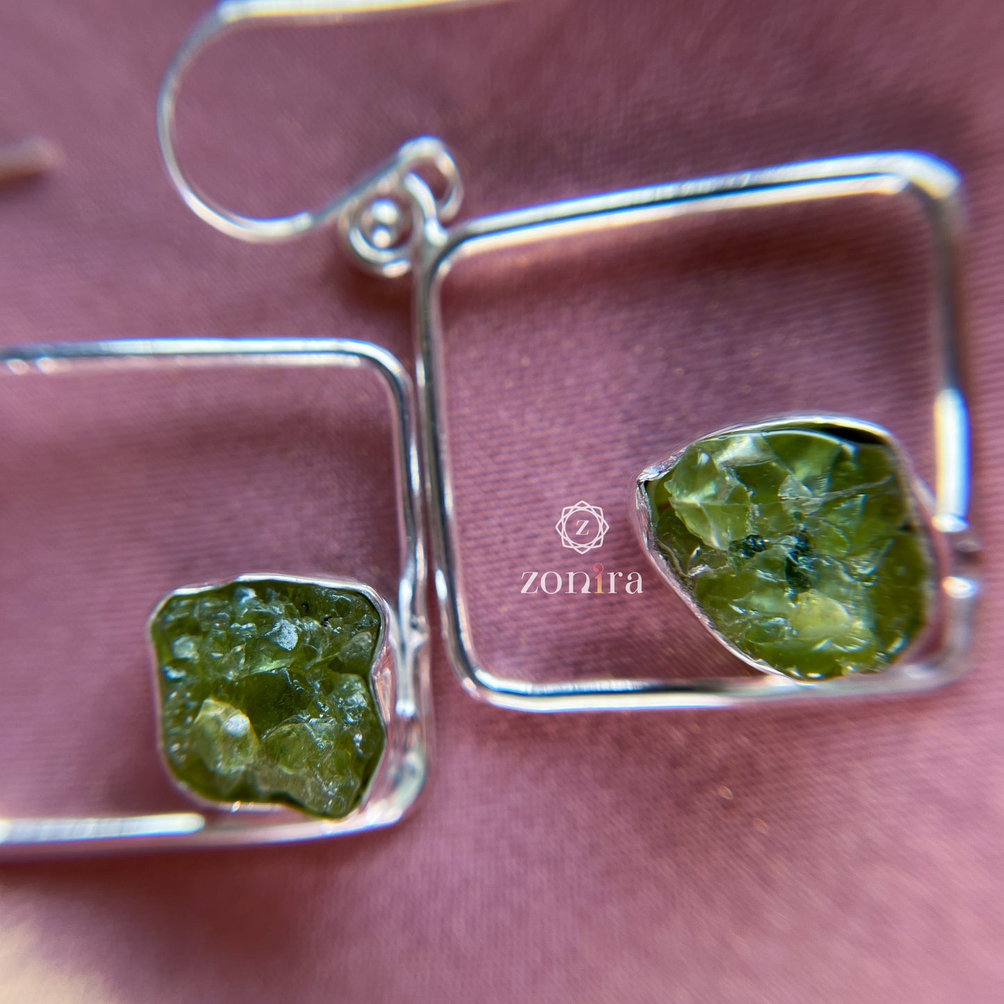 Kamlee Silver Danglers - Raw Peridot