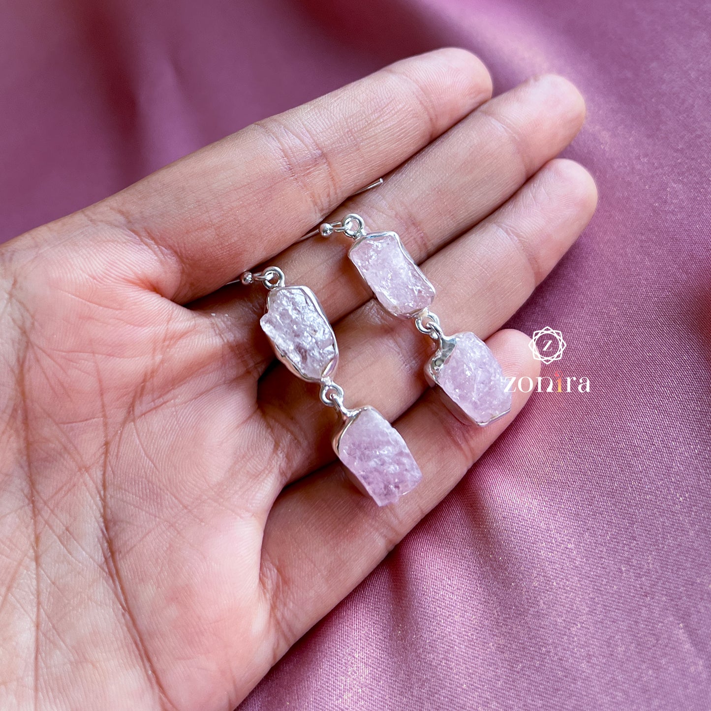 Liba Silver Danglers - Raw Rose Quartz