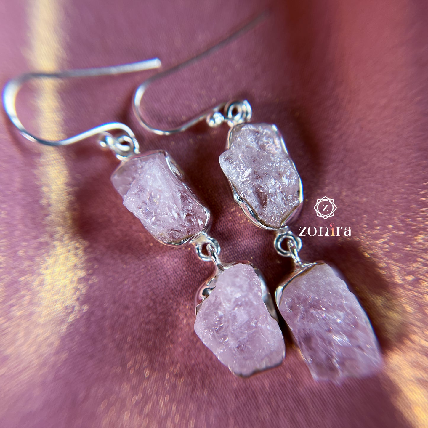 Liba Silver Danglers - Raw Rose Quartz