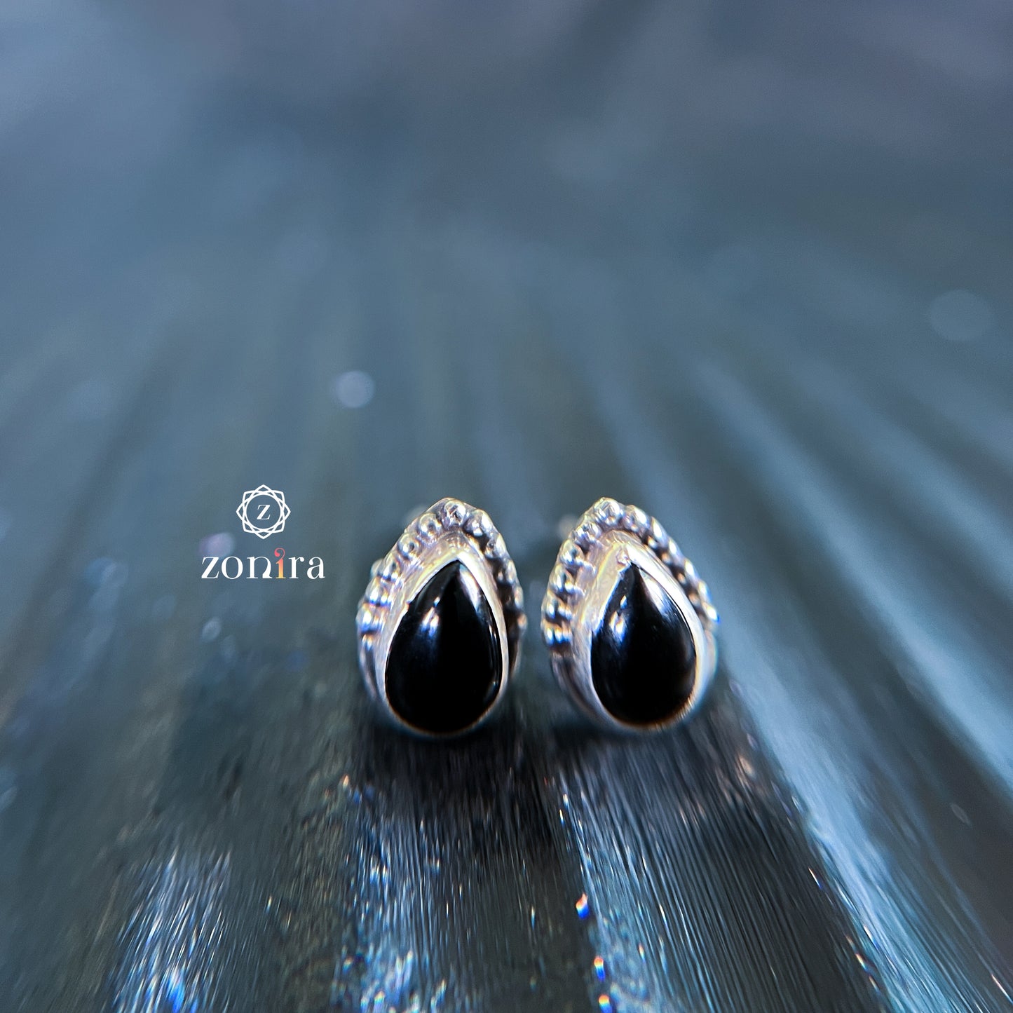 Onila Oxidised Silver Studs - Black Onyx